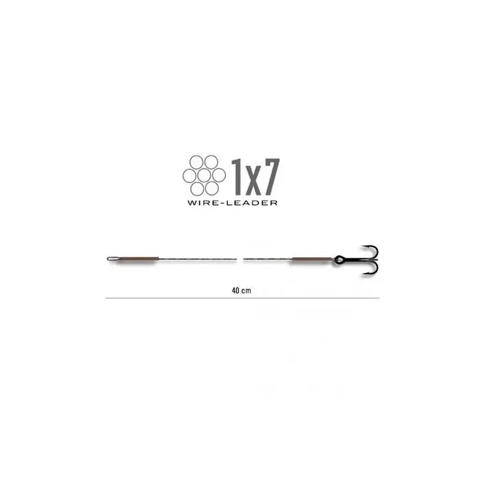 Anzuelo triple JENZI en leader de acero fino talla 1 15kg 40cm