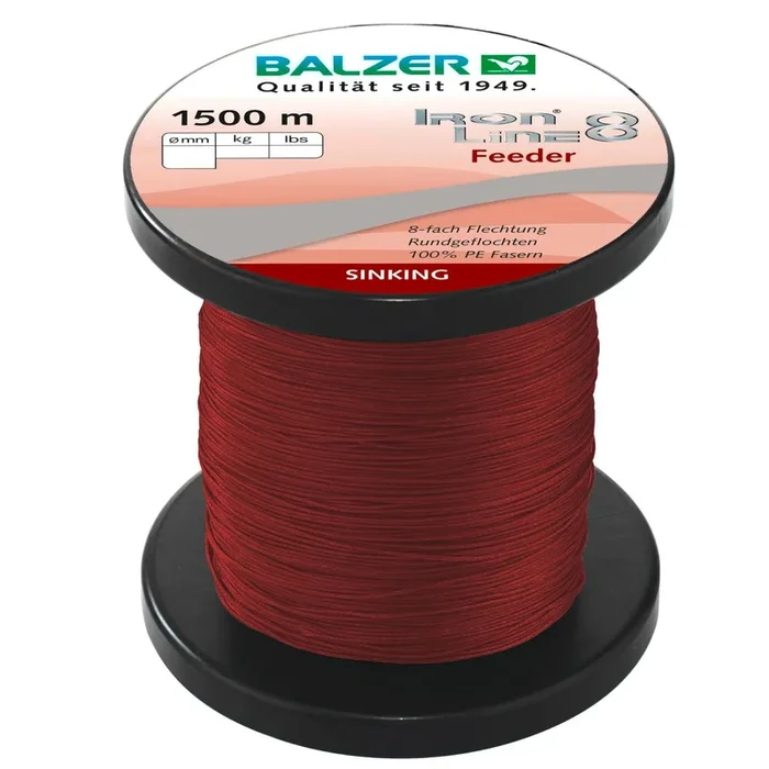 Balzer Iron Line 8 Feeder dunkelrot – 1500m geflochtene Angelschnur 0.12mm / 9.8kg