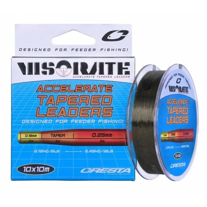 CRESTA Visorate Accelerate Tapered Leaders 0,18-0,25mm 2,72-5,45kg 10x10m Transparant Green