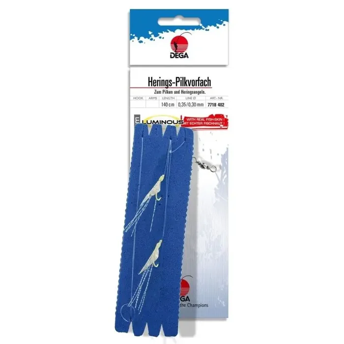 DEGA Bas de ligne hareng véritable peau de poisson 2 hameçons taille 5 0,35mm 0,3mm Lumineux