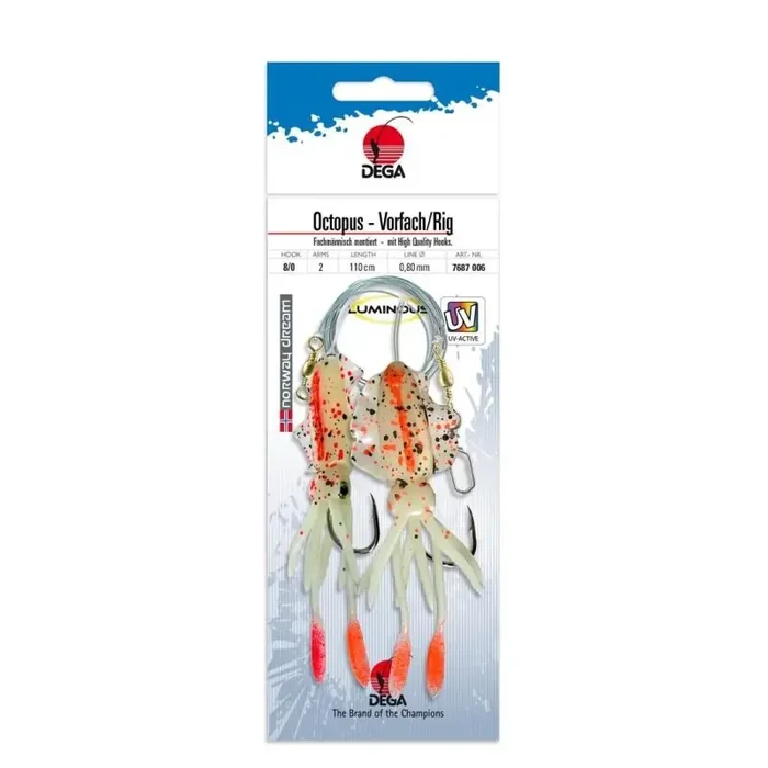 DEGA Octopus leader size 8/0 110cm 0,8mm Luminous