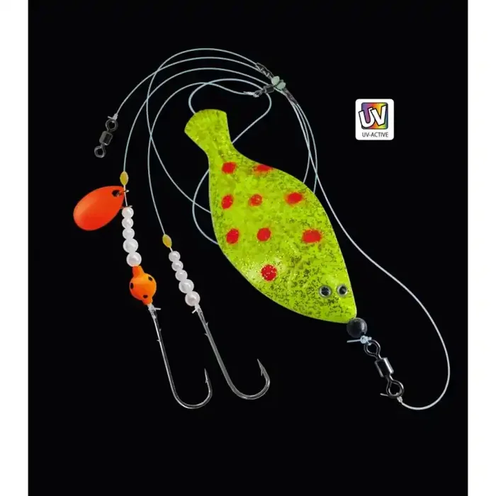 DEGA UV Inline Cuillère à beurre forme plie 110cm 60g 0,5mm 0,35mm Jaune