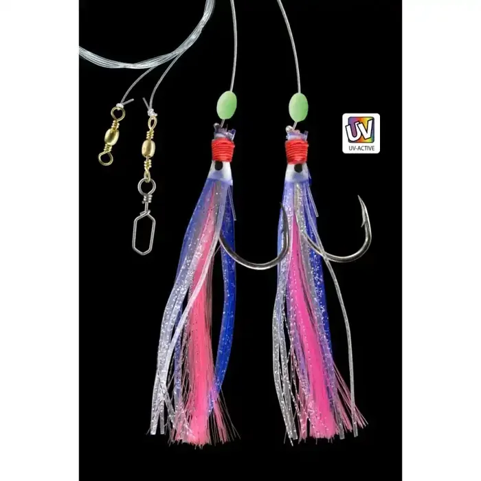 DEGA UV Octopus Systeem 2 Gefranjerde Zijarmen C.1 Gr.7/0 130cm 0,8mm 0,7mm Roze/Blauw