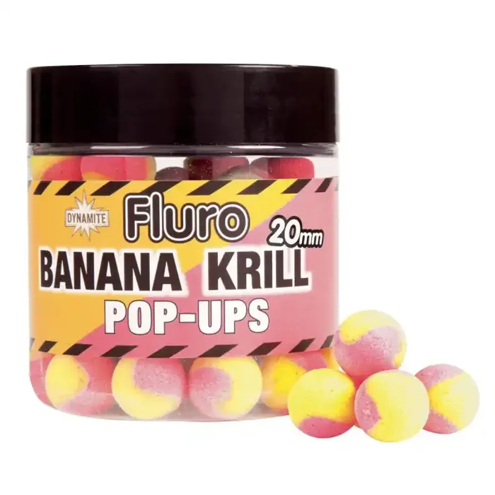 DYNAMITE BAITS Fluro Two Tone Pop Ups Banaan & Krill 15mm 78g Roze-Geel