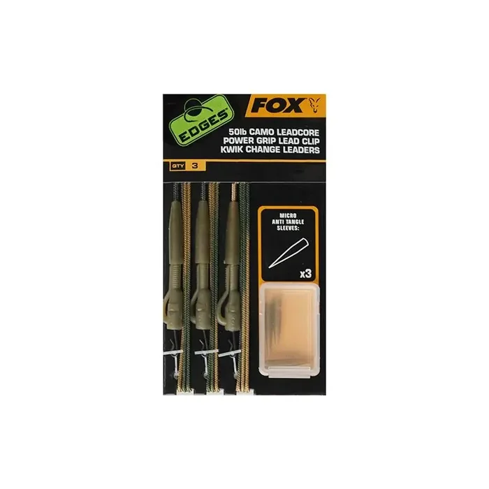 FOX Edges 50lb Camo Leadcore Power Grip Lead Clip Kwik Change Leaders 3Stk.