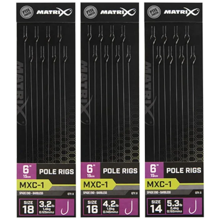 Fox Matrix MXC-1 Barbless Standard Pole Rig – 8 Vorfächer Gr. 18 /1.4kg /0.125mm