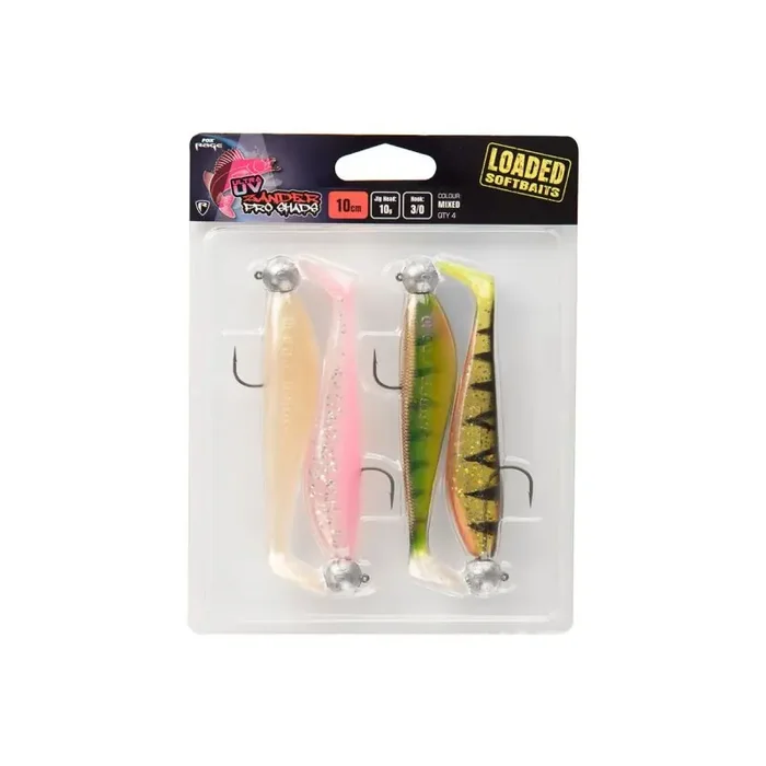 FOX RAGE Loaded Zander Pro Shad maat 3/0 10cm 10g Ultra UV Mixed Colour III 4st.
