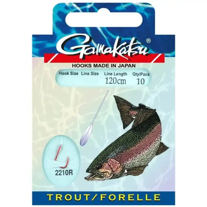 GAMAKATSU Hook LS-2210 Truite 200cm Gr.6 0,22mm Rouge 10pcs.