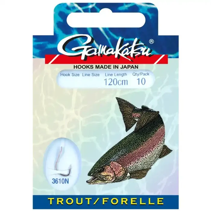 GAMAKATSU Hook LS-3610 Forelle Gr.10 120cm 0,18mm Nickel 10Stk.