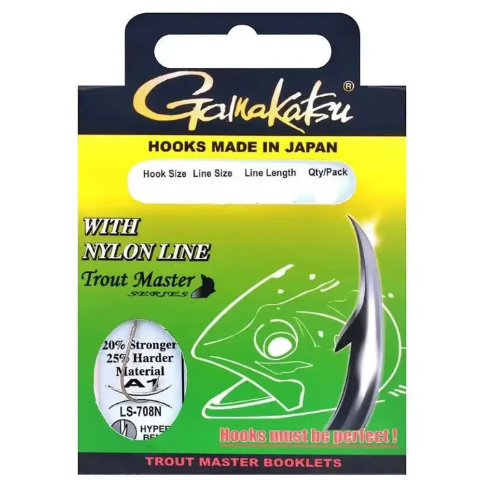 GAMAKATSU Hook Trout Master Nylon LS-708 Gr.4 70cm 0,20mm Nickel 10Stk.