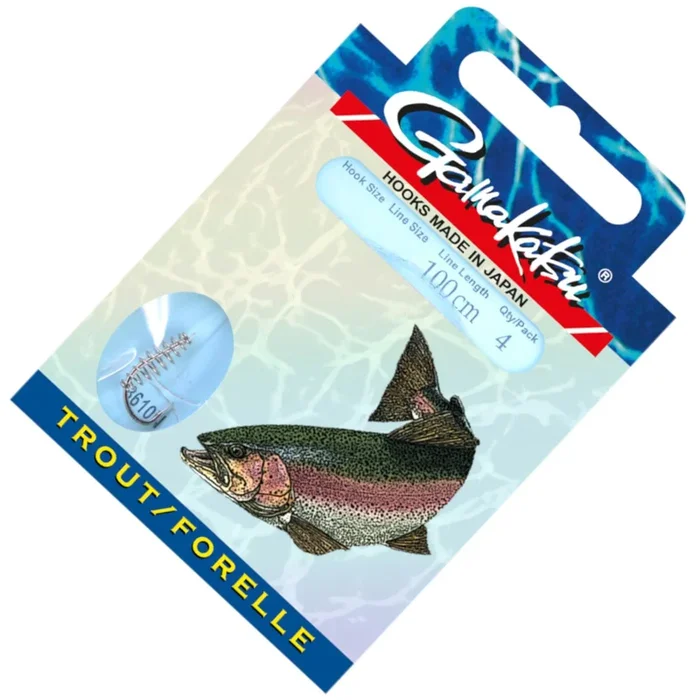 Gamakatsu Trout LS-3610 Spiral Haken 100cm – 4 gebundene Teighaken Gr. 8 / 0.20mm