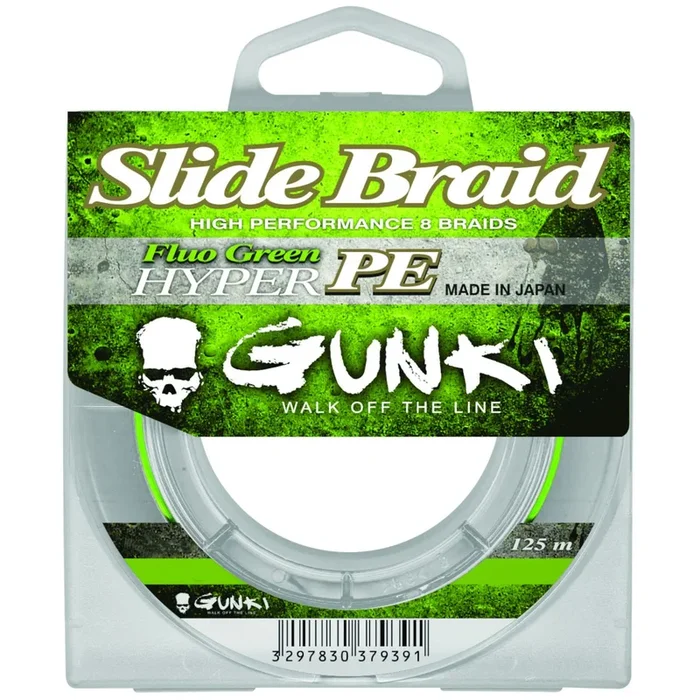 Gunki Slide Braid Fluo Green – 125m geflochtene Angelschnur 0.13mm / 8.80kg
