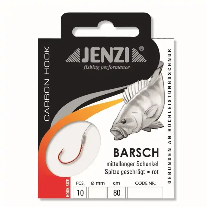 Hameçon JENZI Premium Perche Gr.4 80cm 0,28mm Rouge 10pcs.