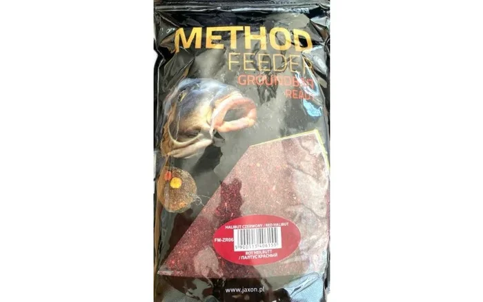 Jaxon Method Feeder Groundbait Ready Red Halibut 750 Gramm Pellet Futter zum Anfüttern von Karpfen und Waller