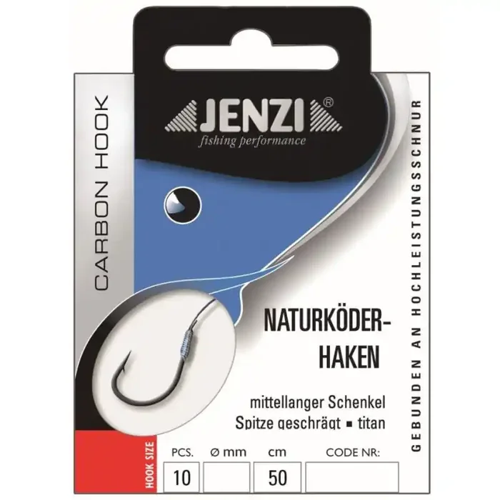 JENZI Hameçon appât naturel lié Gr.2 50cm 0,3mm Titan 10pcs