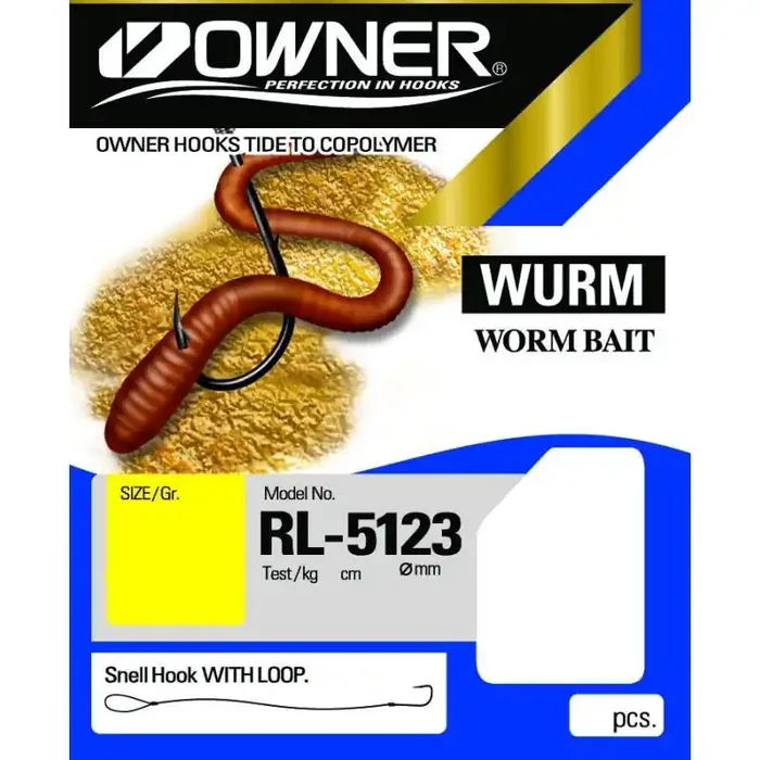 OWNER worm haak leader 65cm maat 1 0.40mm gepolijst 5st.