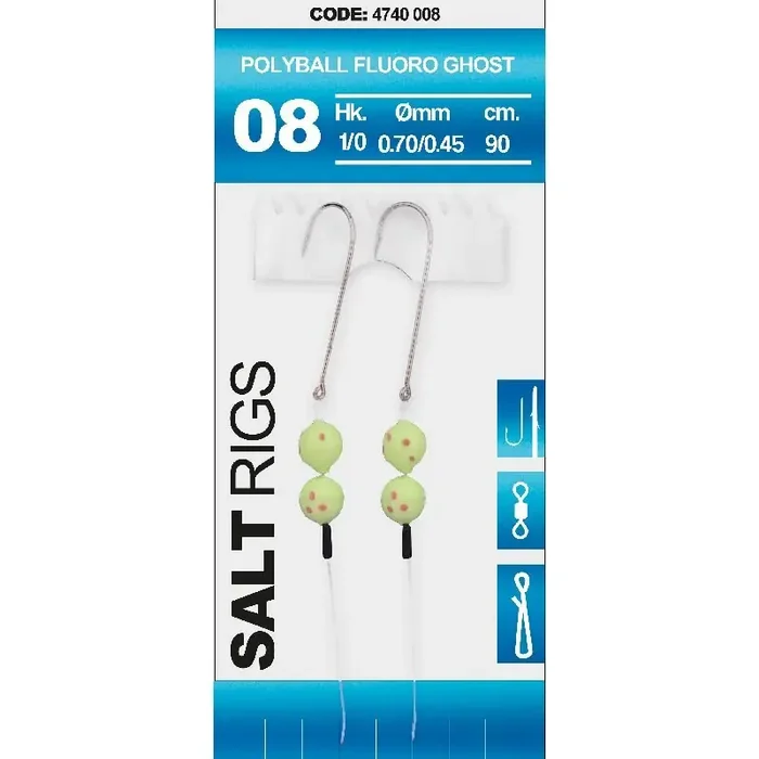SPRO Salt Rig 8 Polyball Fluoro Ghost Gr.1/0 90cm 0,7mm 0,45mm