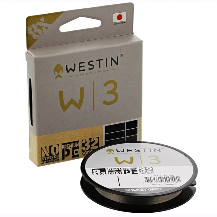 Westin W3 8-Braid Smokey Grey – 1500m geflochtene Angelschnur 0.165mm / 7.9kg