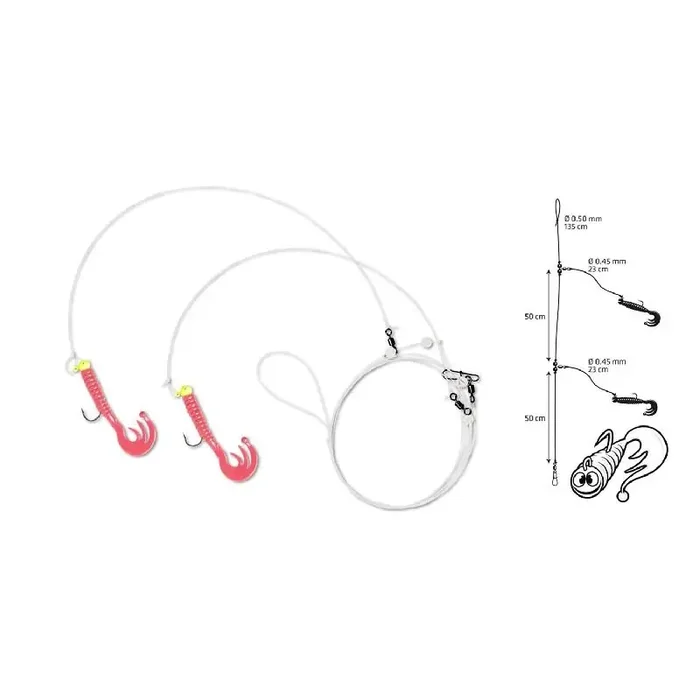 ZEBCO Trophy whiting rig 50/50 con 2 ami misura 1 135cm 0,45mm 0,5mm 17kg rosso
