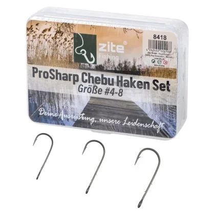 Zite Fishing ProSharp Chebu Haken Set #4-8 30 tlg. Teflon-Haken mit Baitholder für Cheburashka-Rig